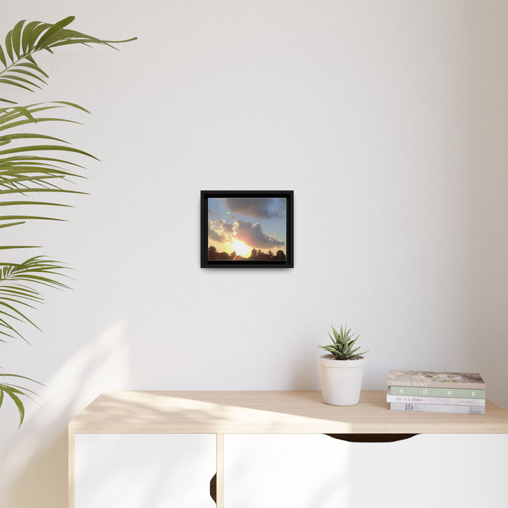 Framed Matte Canvas Sunset Sky Wall Art — Golden Cloud Landscape