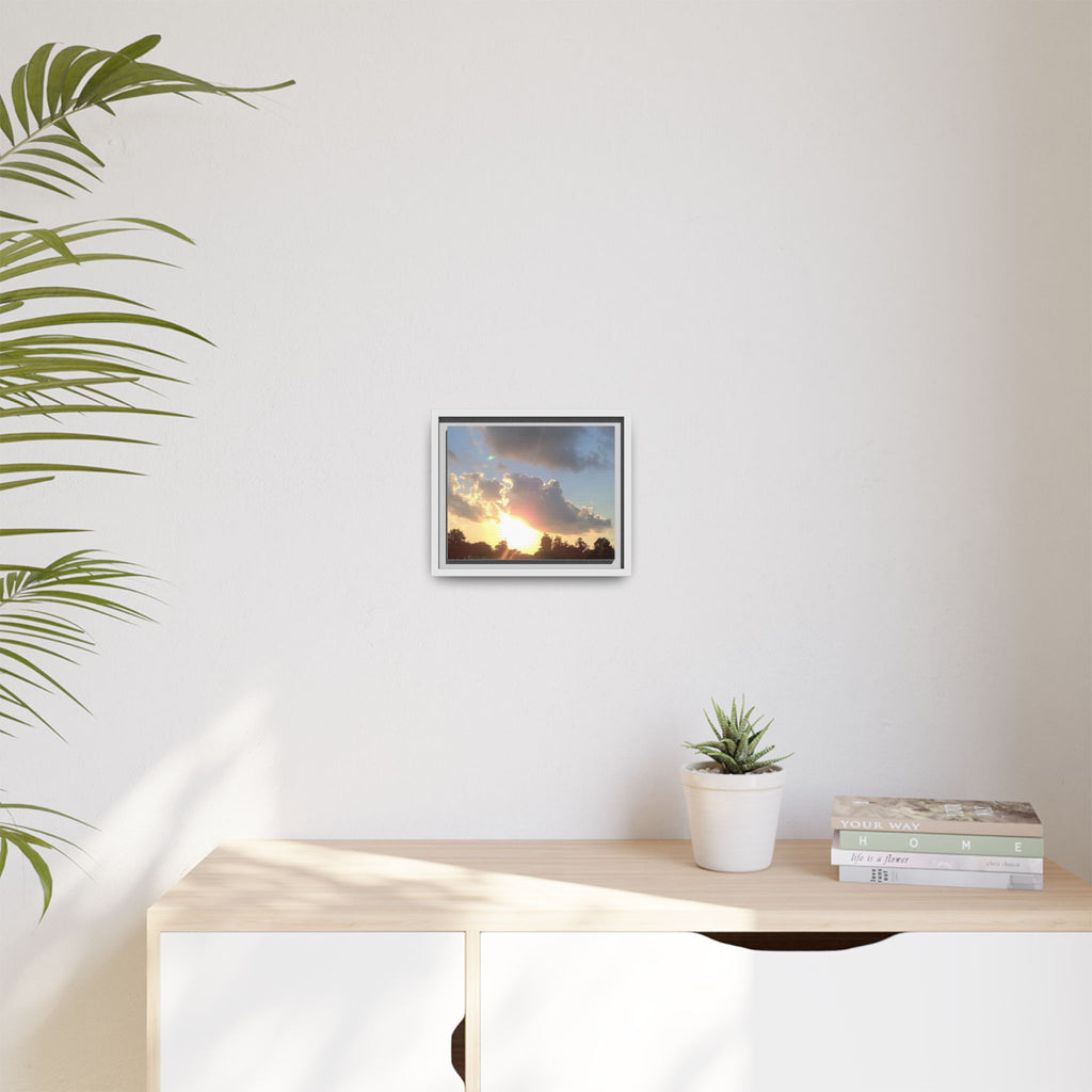 Framed Matte Canvas Sunset Sky Wall Art — Golden Cloud Landscape