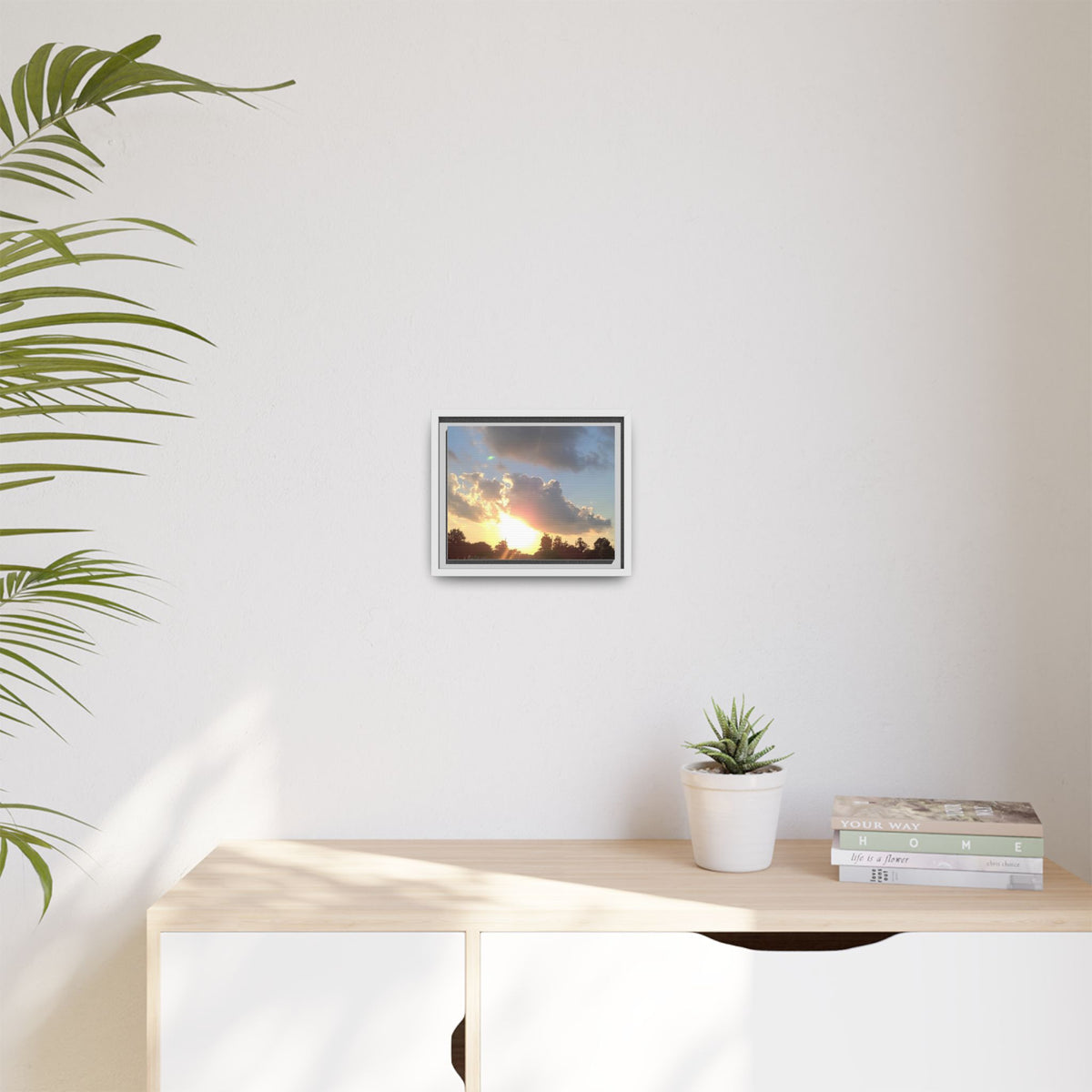 Framed Matte Canvas Sunset Sky Wall Art — Golden Cloud Landscape