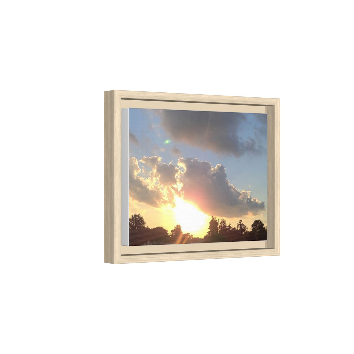 Framed Matte Canvas Sunset Sky Wall Art — Golden Cloud Landscape
