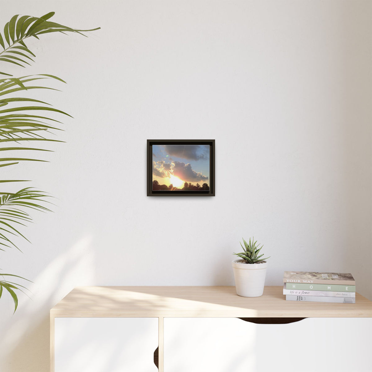Framed Matte Canvas Sunset Sky Wall Art — Golden Cloud Landscape