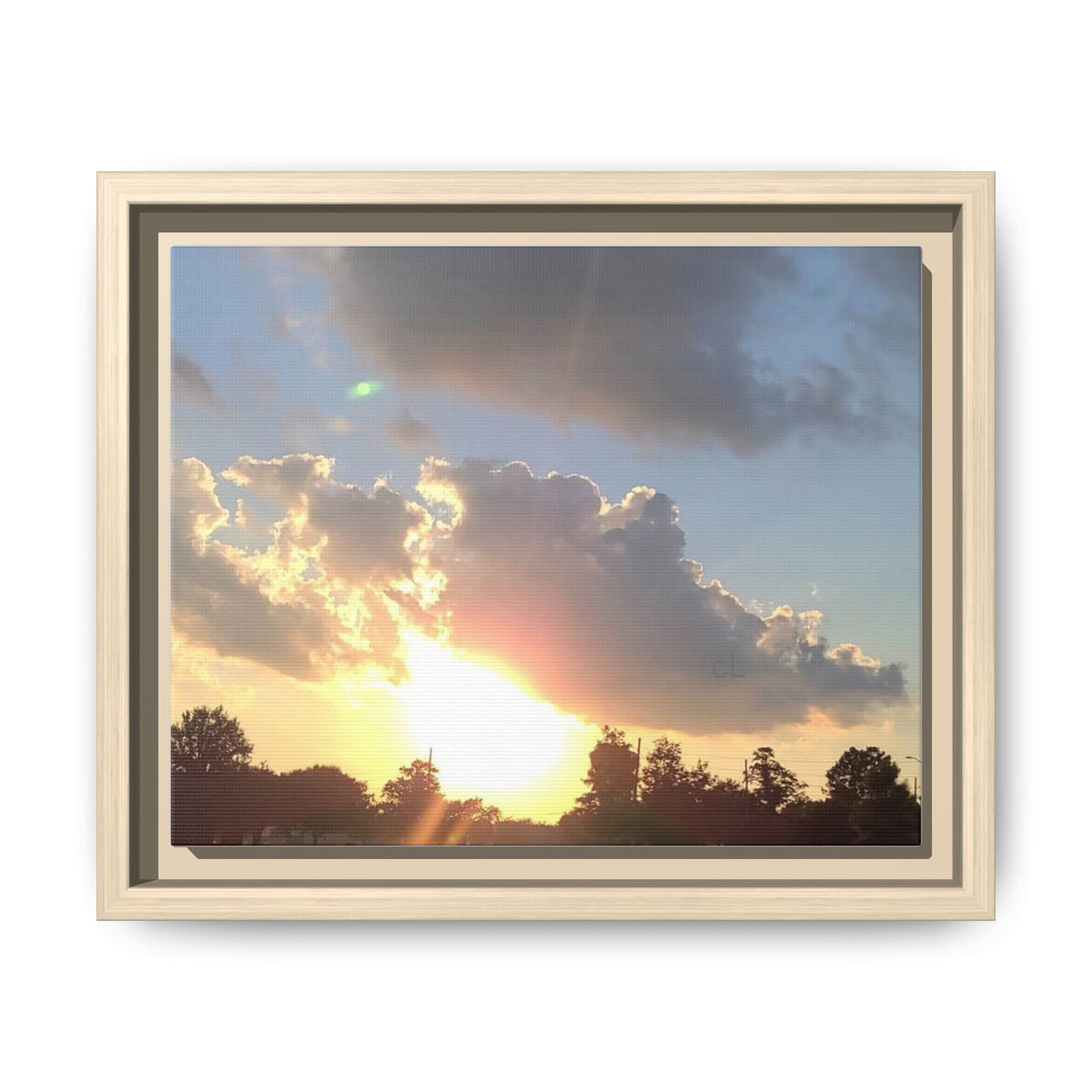 Framed Matte Canvas Sunset Sky Wall Art — Golden Cloud Landscape